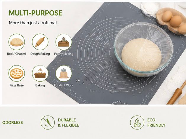 Multi-Purpose Silicone Pastry Mat | Non-Stick Dough Rolling Mat for Baking, Roti & Fondant