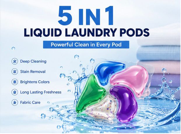 5-in-1 Liquid Laundry Detergent Pods | Deep Cleaning, Stain Removal & Fabric Care