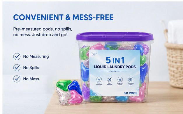 5-in-1 Liquid Laundry Detergent Pods | Deep Cleaning, Stain Removal & Fabric Care