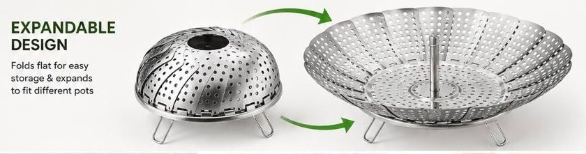 Foldable Stainless Steel Vegetable Steamer Basket | Expandable Food Steamer Insert for Healthy Cooking