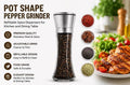 Pot Shape Pepper Grinder – Adjustable Stainless Steel & Glass Salt and Pepper Mill