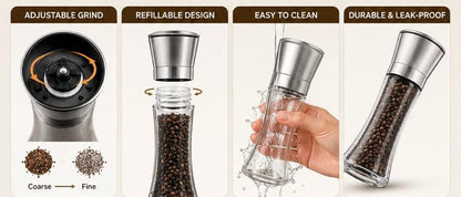 Pot Shape Pepper Grinder – Adjustable Stainless Steel & Glass Salt and Pepper Mill