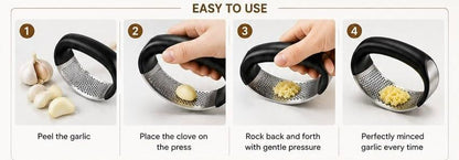 Stainless Steel Garlic Press Crusher – Heavy-Duty Garlic Mincer with Ergonomic Easy-Grip Handle