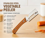 Stainless Steel Vegetable Peeler – Sharp Rust-Resistant Kitchen Peeler with Ergonomic Wooden Handle
