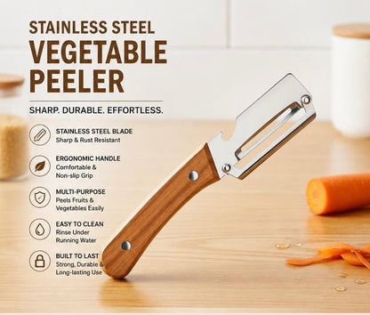 Stainless Steel Vegetable Peeler – Sharp Rust-Resistant Kitchen Peeler with Ergonomic Wooden Handle