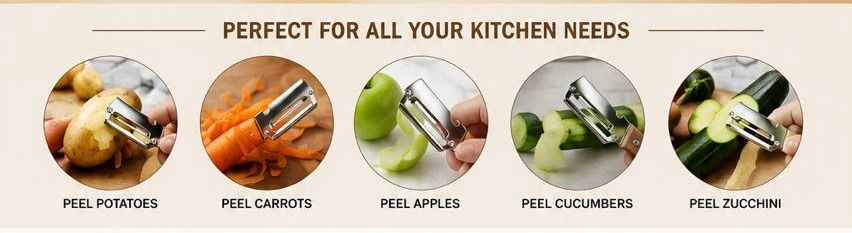 Stainless Steel Vegetable Peeler – Sharp Rust-Resistant Kitchen Peeler with Ergonomic Wooden Handle