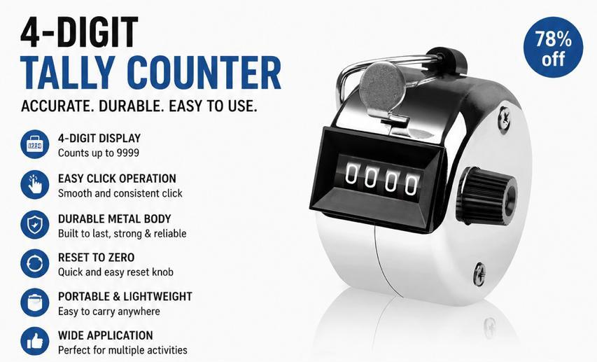 4-Digit Mechanical Tally Counter – Handheld Manual Click Counter with Reset Knob