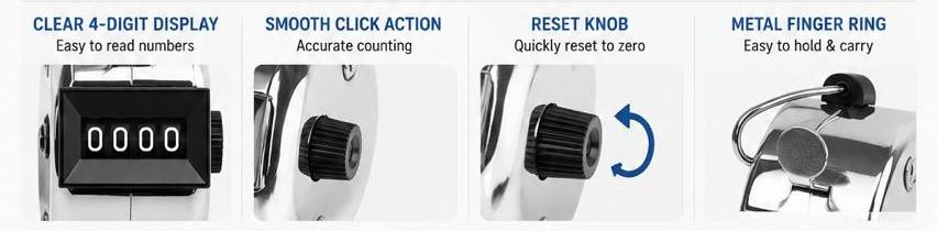 4-Digit Mechanical Tally Counter – Handheld Manual Click Counter with Reset Knob
