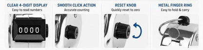 4-Digit Mechanical Tally Counter – Handheld Manual Click Counter with Reset Knob