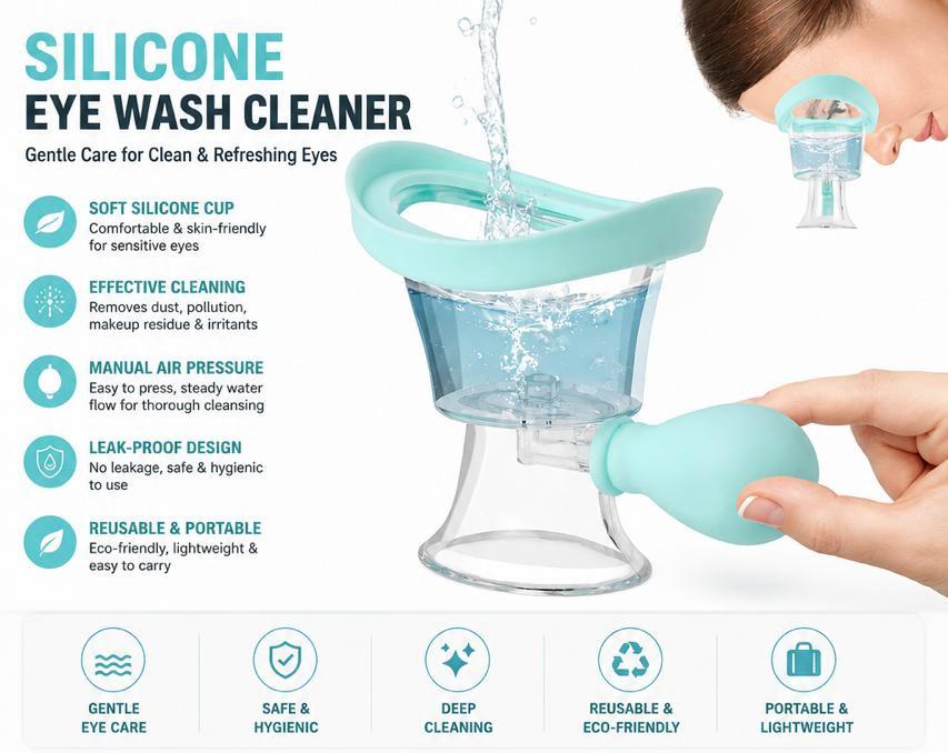 Silicone Eye Wash Cleaner Cup – Portable Eye Rinse Cup with Manual Air Pressure Pump