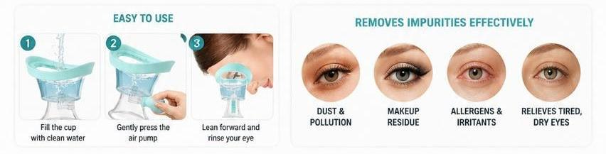 Silicone Eye Wash Cleaner Cup – Portable Eye Rinse Cup with Manual Air Pressure Pump