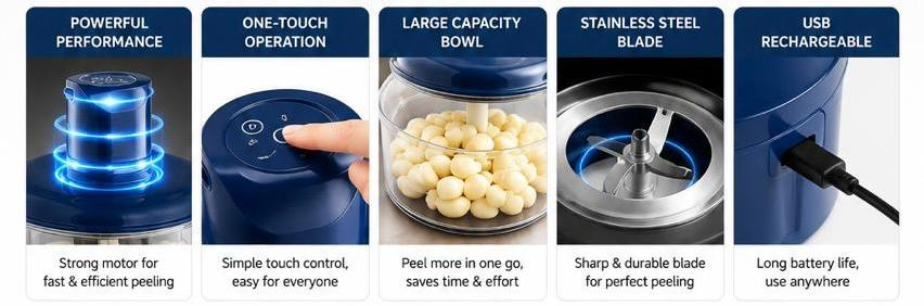 Automatic Electric Garlic Peeler – Rechargeable One-Touch Garlic Skin Remover with Stainless Steel Blade