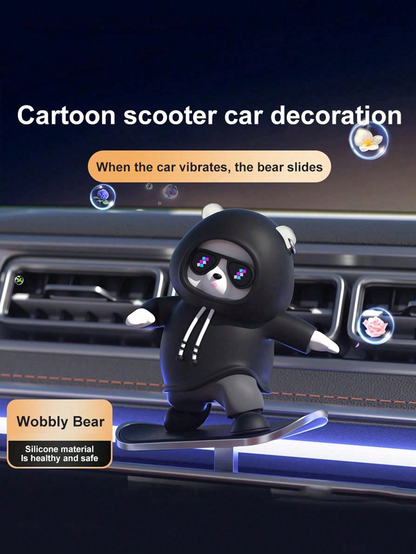 Cute Surfing Bear Car Dashboard Ornament | Solar-Powered Bobblehead Dashboard Decoration