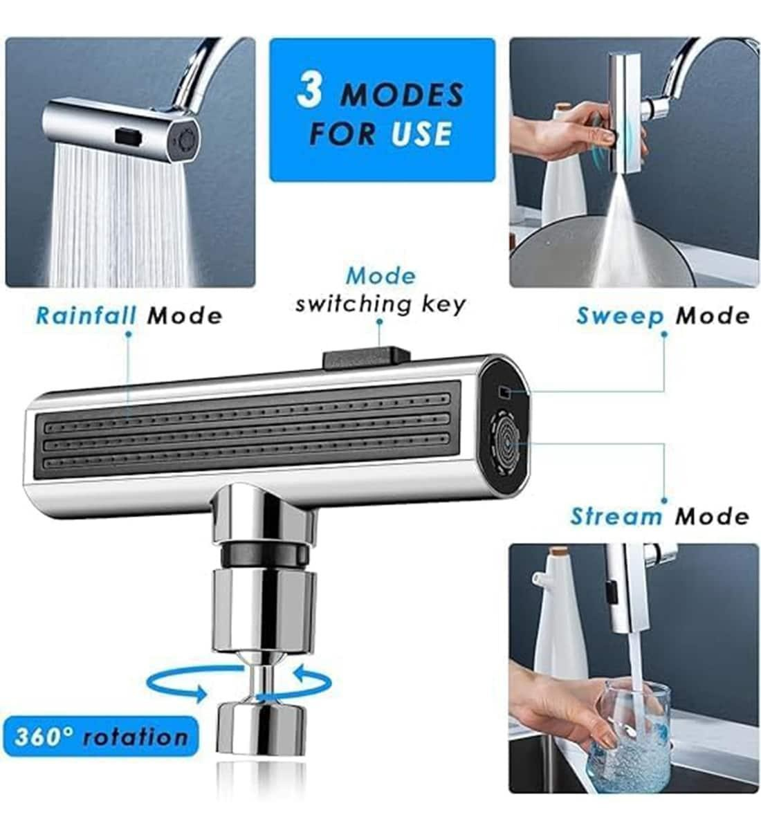 Smart 360° Rotating Faucet Sprayer Attachment – Dual Water Mode Splash Filter Tap Head for Kitchen & Bathroom