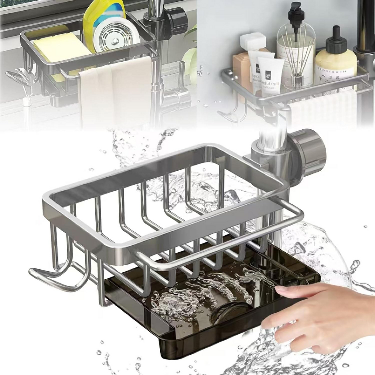 Sink Faucet Storage Rack Organizer – No-Drill Stainless Steel Sponge Holder for Kitchen & Bathroom
