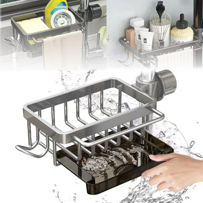 Sink Faucet Storage Rack Organizer – No-Drill Stainless Steel Sponge Holder for Kitchen & Bathroom