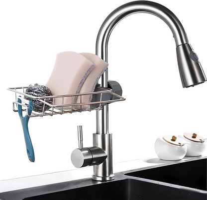 Sink Faucet Storage Rack Organizer – No-Drill Stainless Steel Sponge Holder for Kitchen & Bathroom