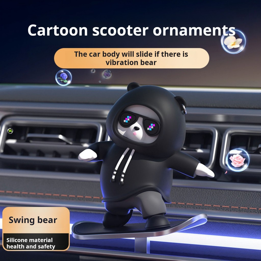 Cute Surfing Bear Car Dashboard Ornament | Solar-Powered Bobblehead Dashboard Decoration