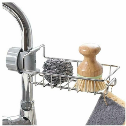 Sink Faucet Storage Rack Organizer – No-Drill Stainless Steel Sponge Holder for Kitchen & Bathroom